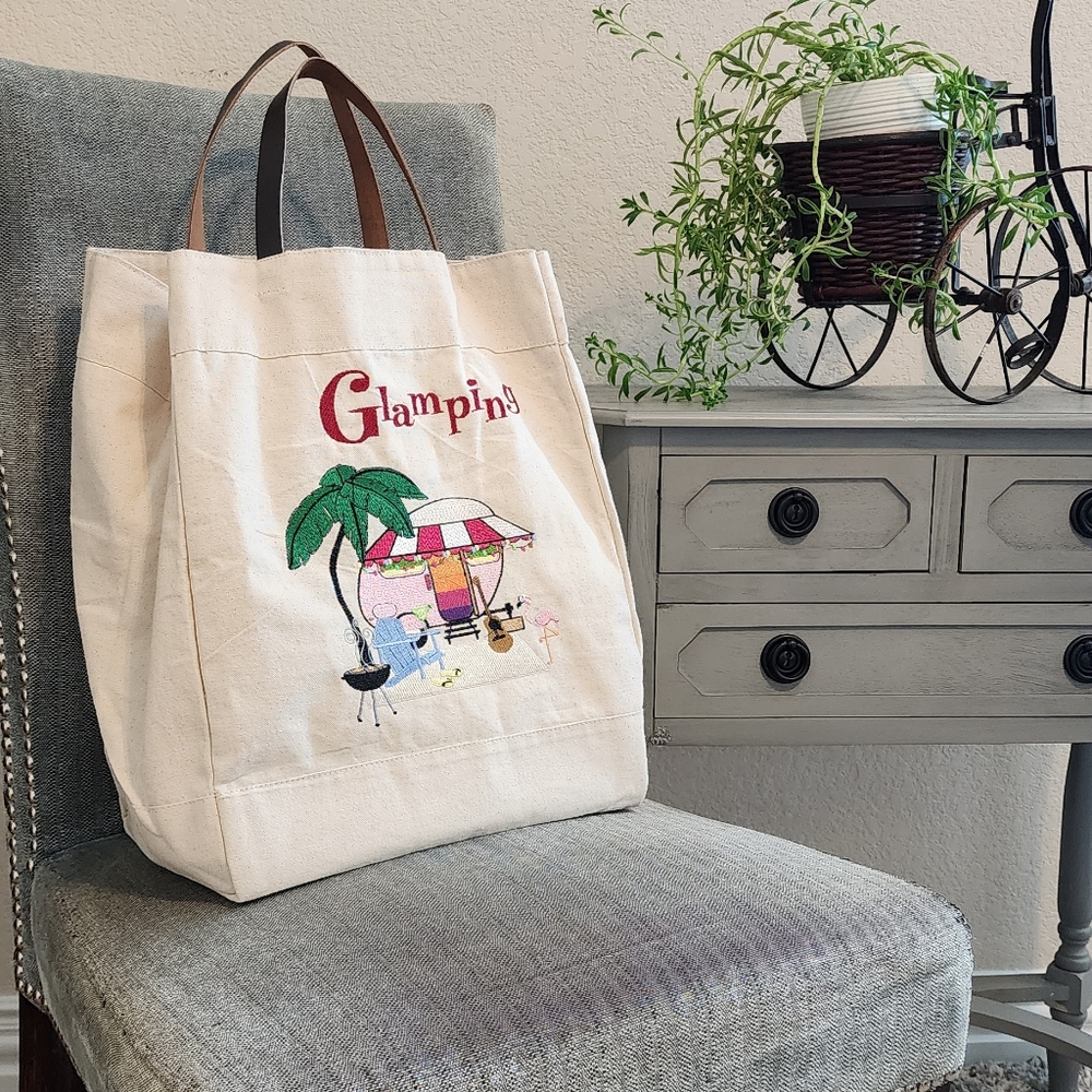 Canvas Machine Embroidered Glamping RV Tote/ Bag